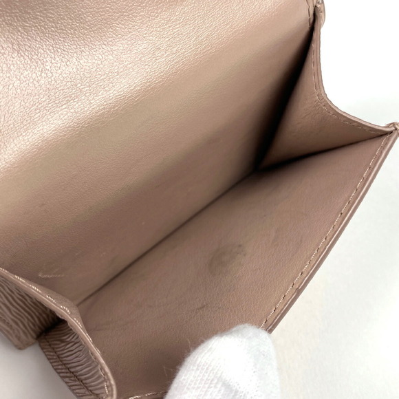 Prada logo plate tri fold wallet bill coin leather pink beige - Picture 6 of 7